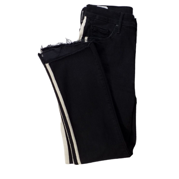 Mother Womens Jeans Insider Crop Step Fray White Vertical Stripes Black Size 27 - Picture 1 of 7